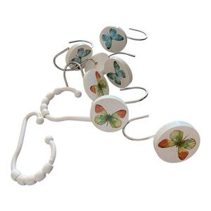 Avanti Butterfly Garden Collection Themed Shower Curtain Rod Hooks, 10 Hooks.